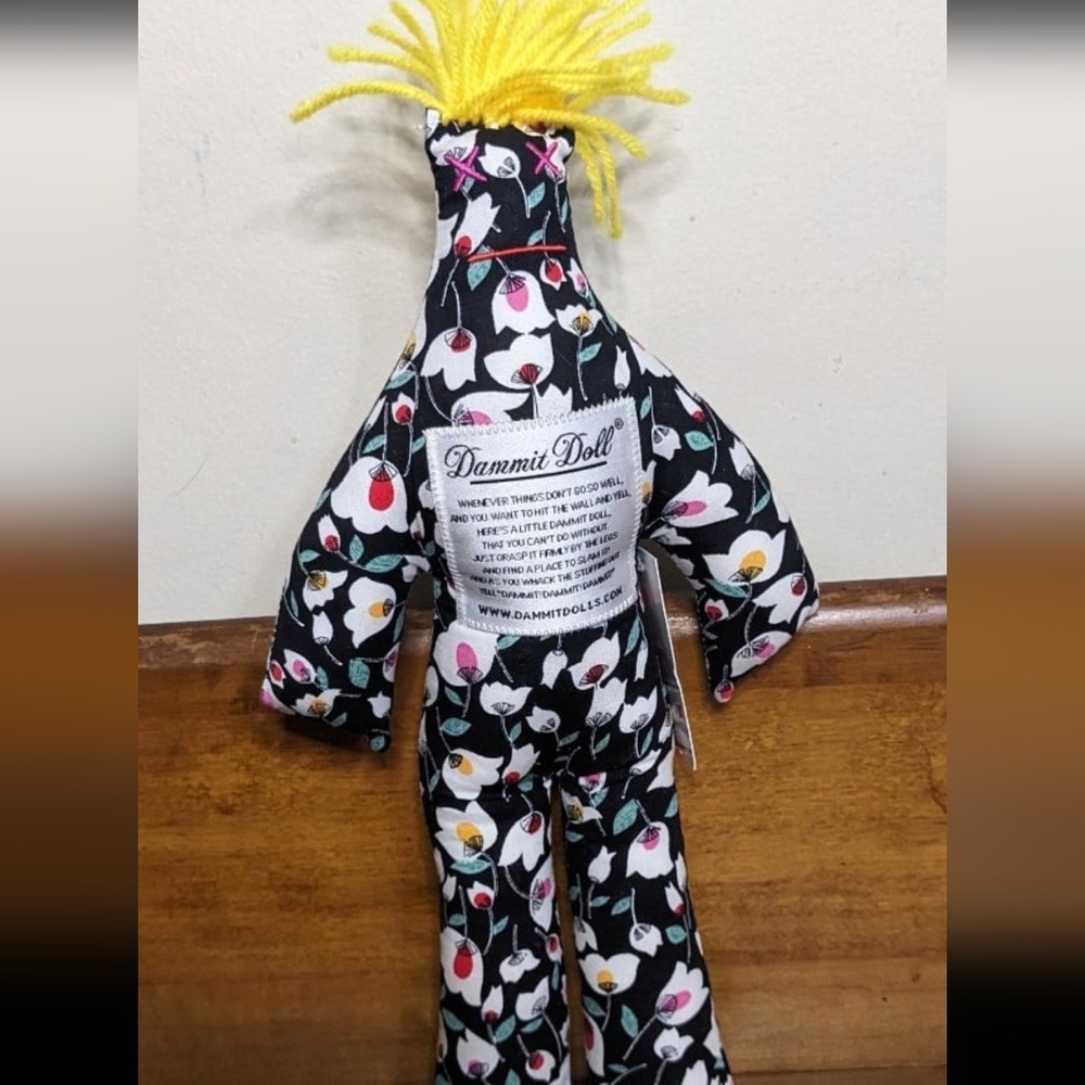 DAMMIT DOLL Black White Multicolor Tulips Flowers 12" Tall